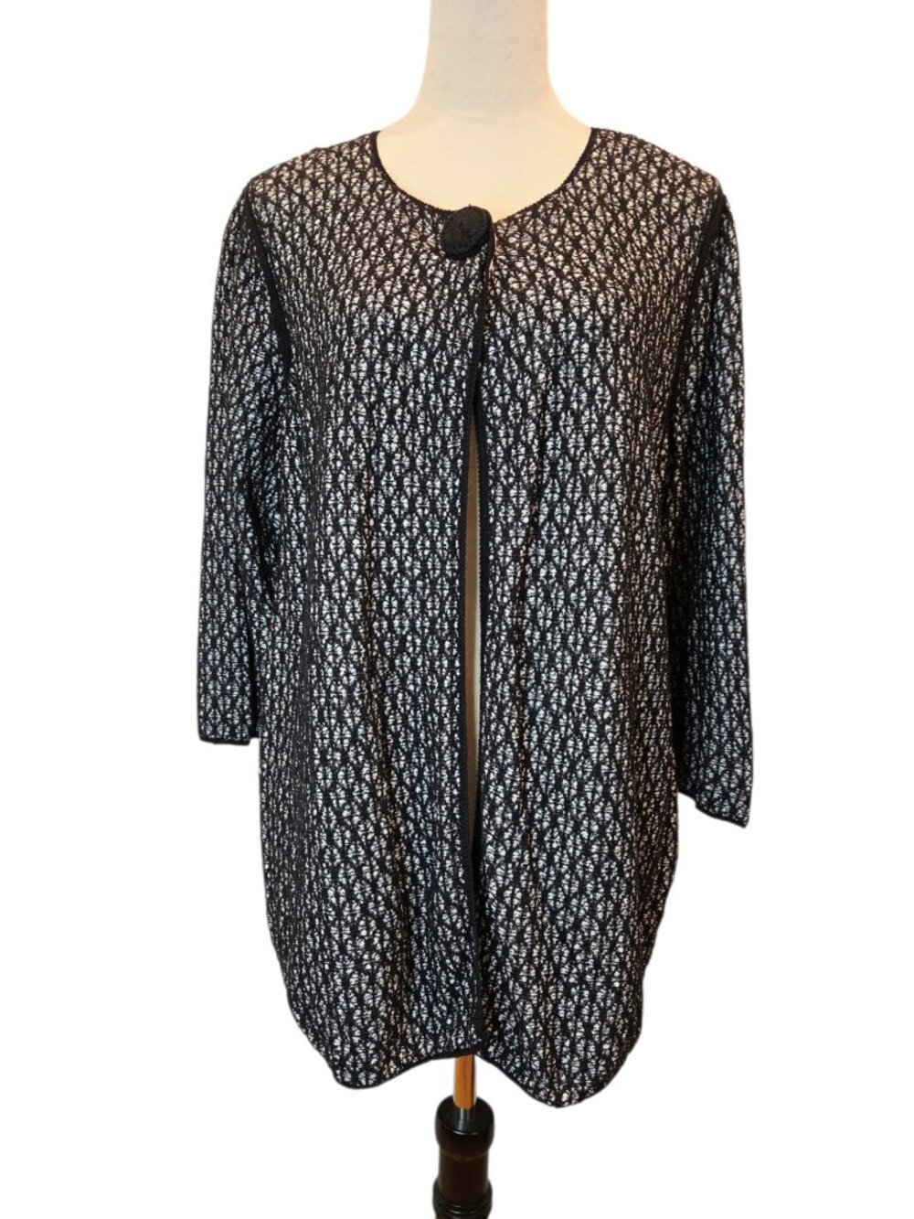 Dana Buchman Knit Open Cardigan Womens Black & White Geometric Pattern 1X